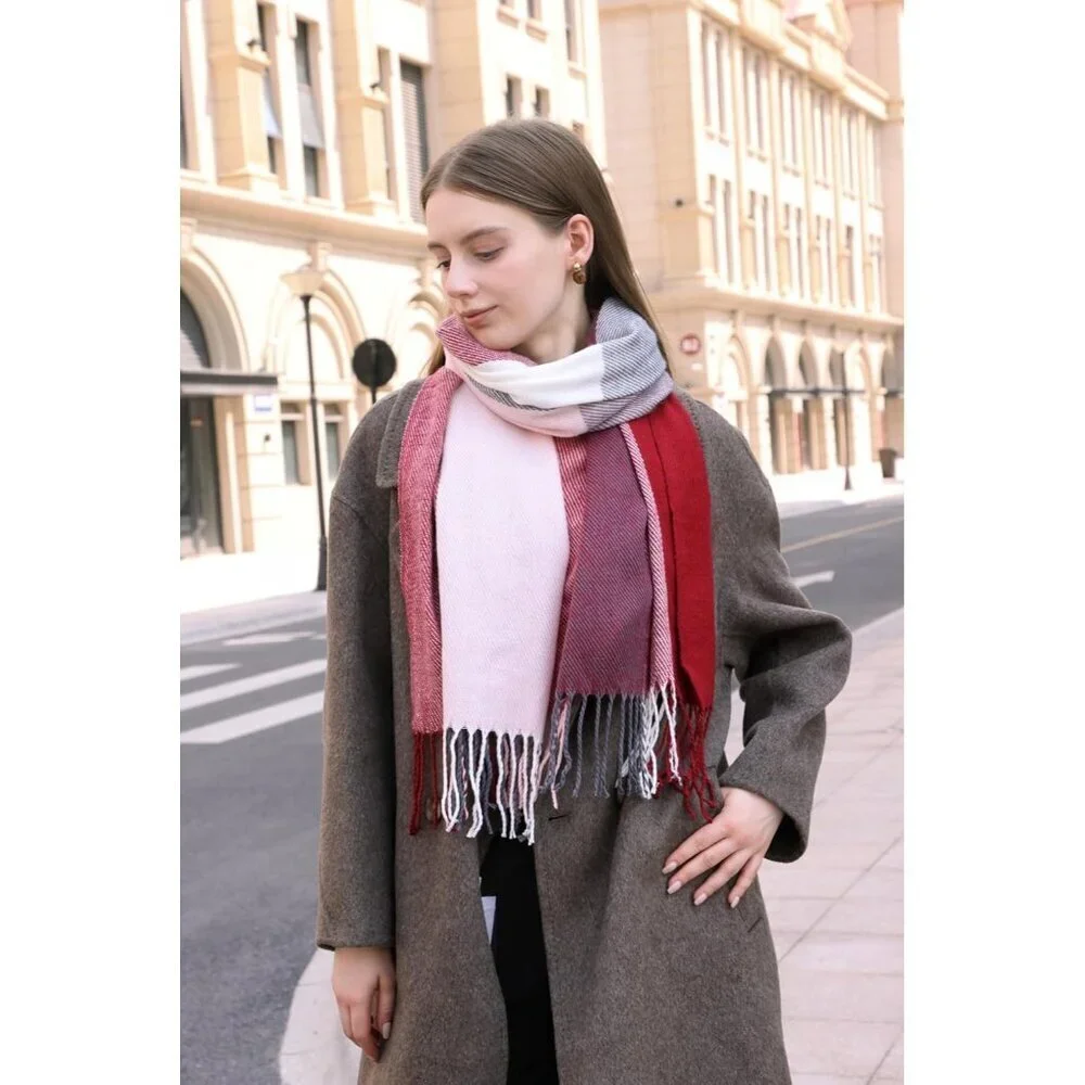 Women's Pink Black Red Fashion Long Shawl Big Grid Winter Warm Lattice Scarf